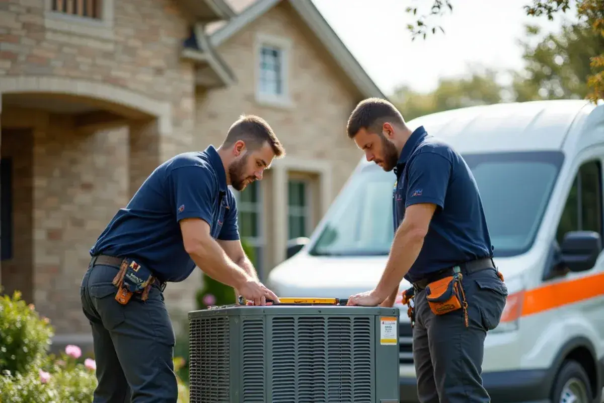 Setting new outdoor condensing unit on composite pad in a residential home