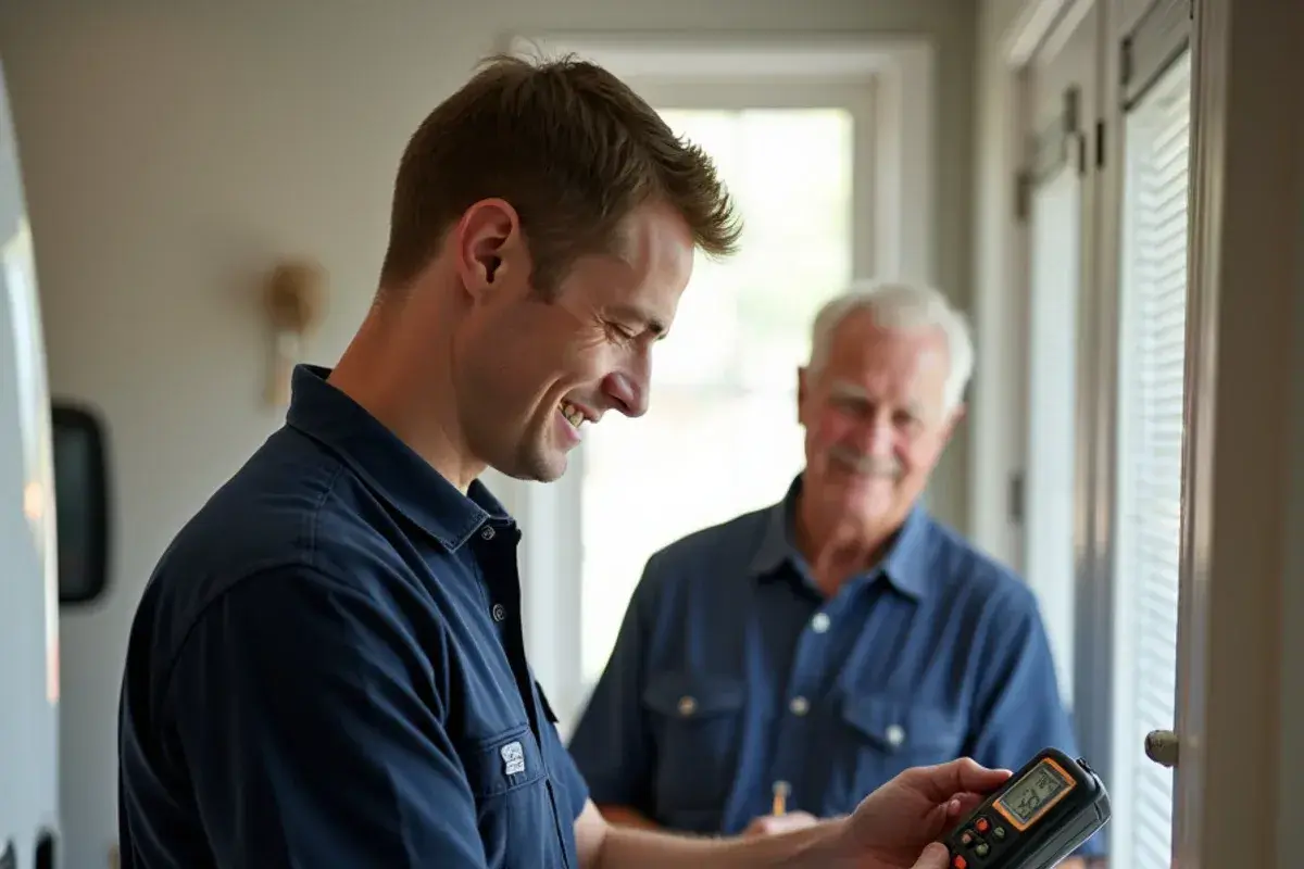Technician documenting restored cooling performance in a residential home
