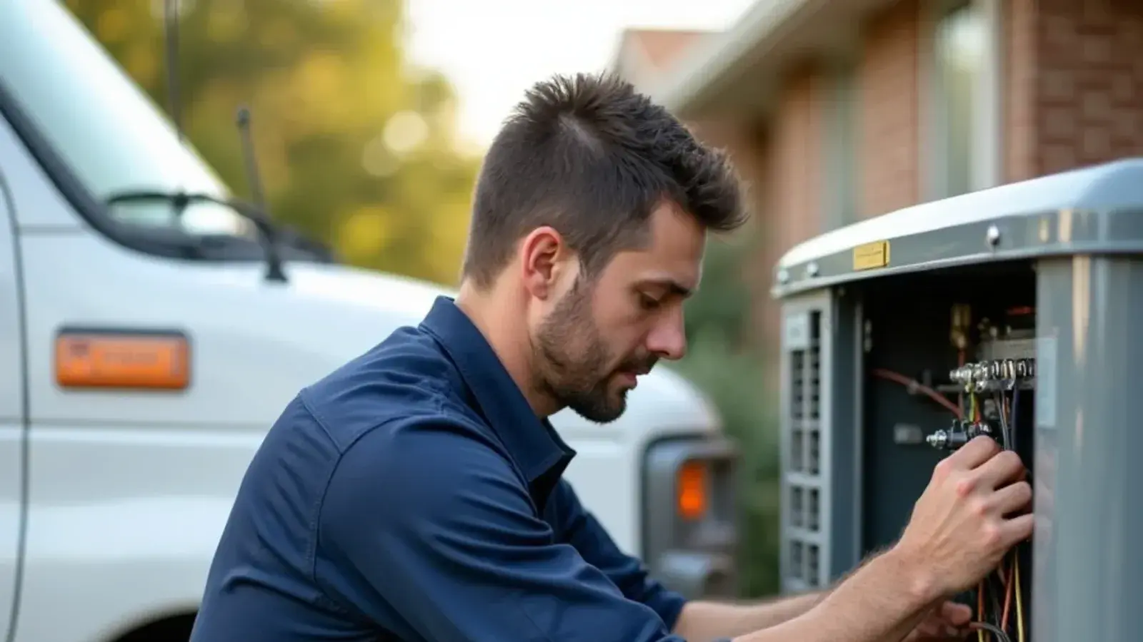 HVAC service technician replacing a capacitor on an outdoor AC unit in Killeen, TX