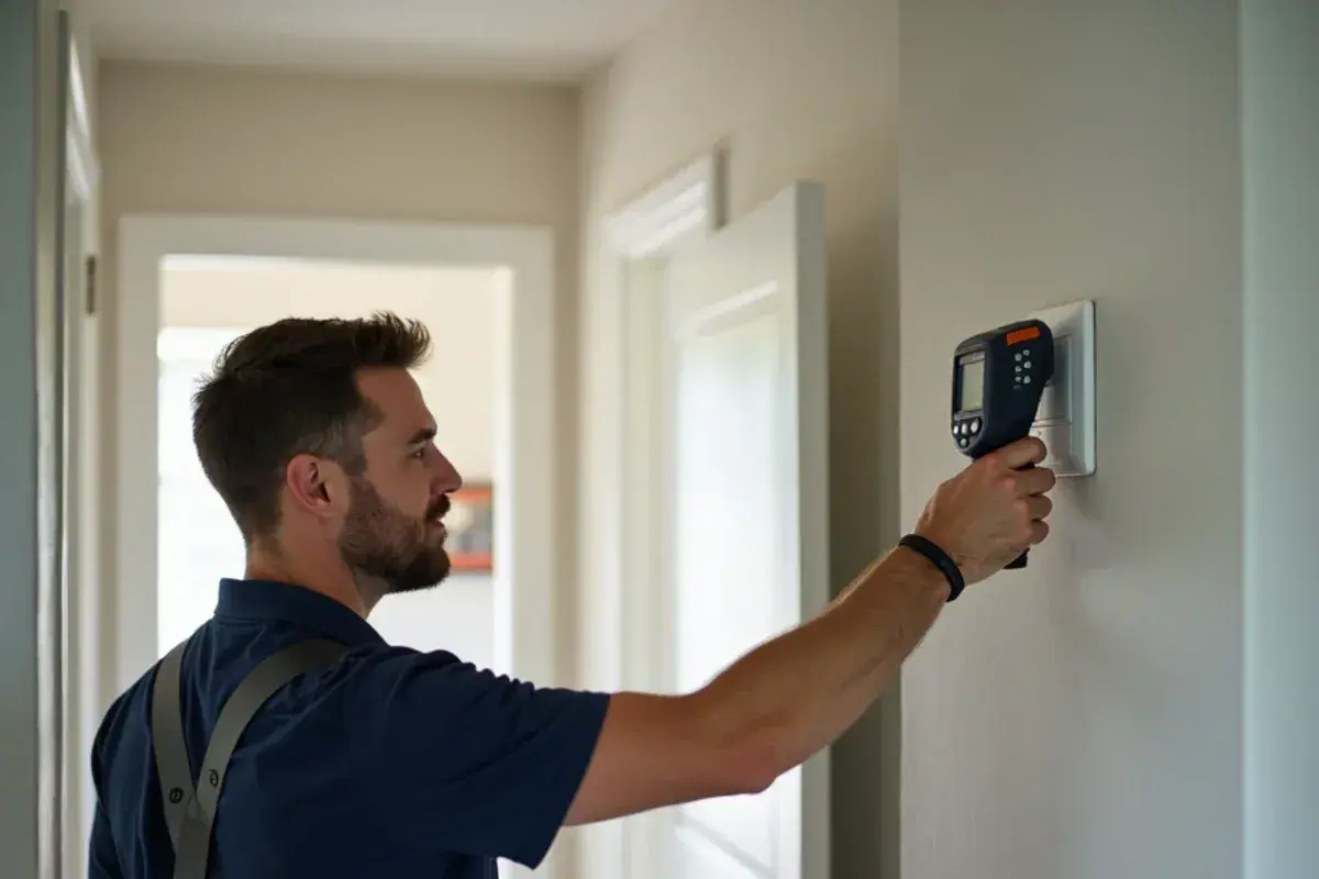 Measuring supply air temperature with an infrared digital thermometer at a supply register