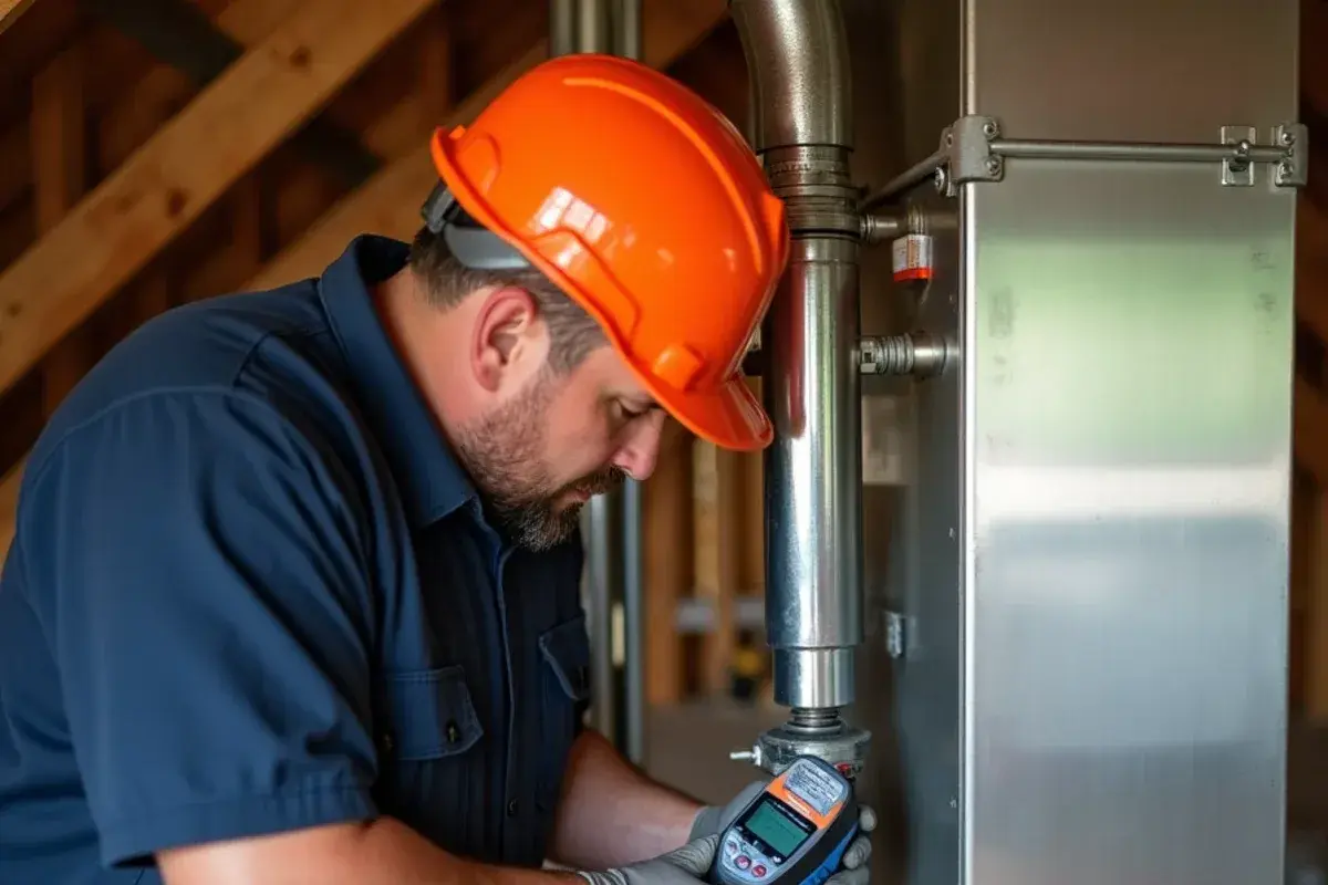 Electronic combustion analyzer testing furnace flue gases for carbon monoxide