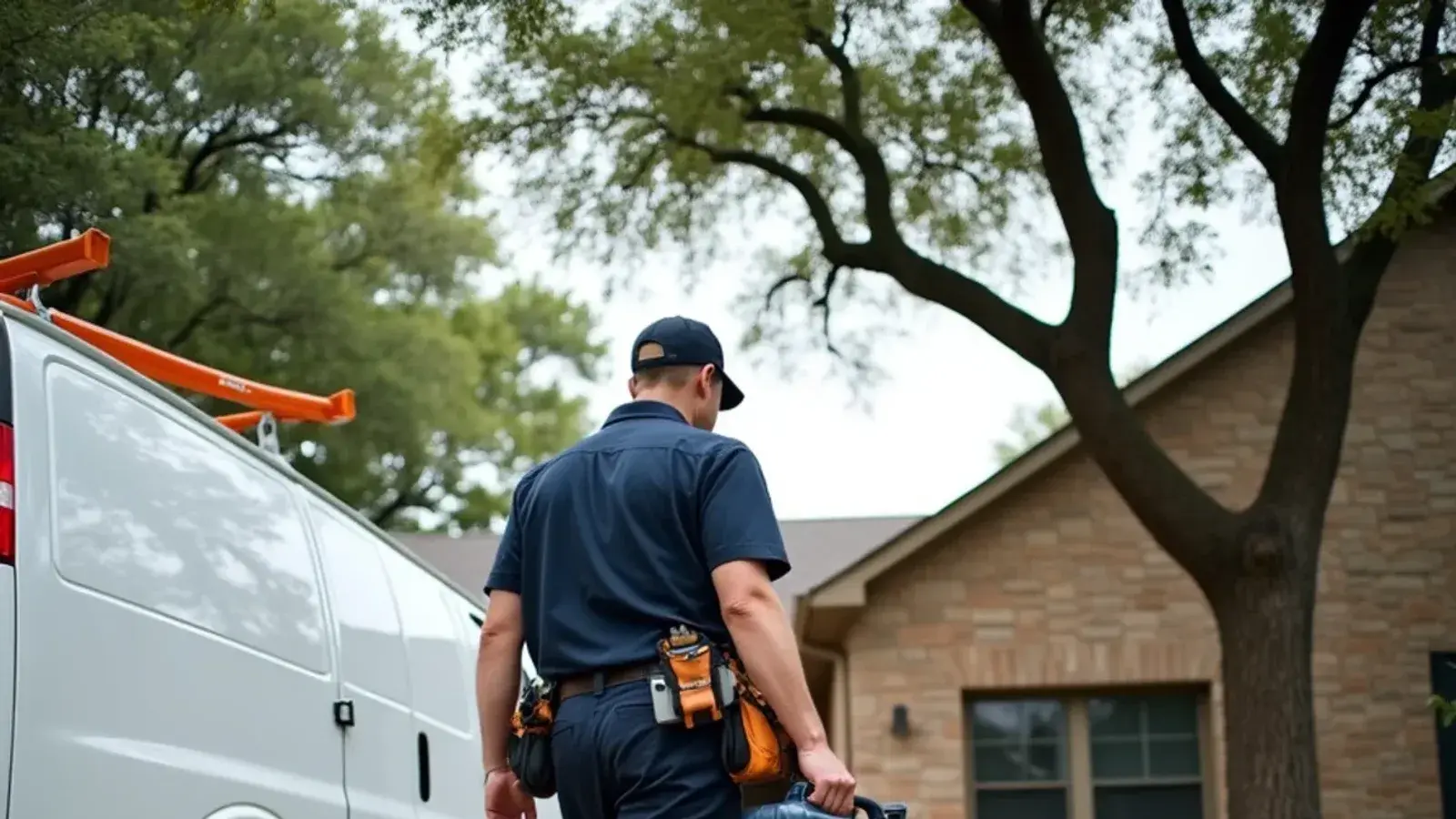 Quality Heating & Air Conditioning technician inspecting a residential outdoor split-system AC unit in Killeen, TX