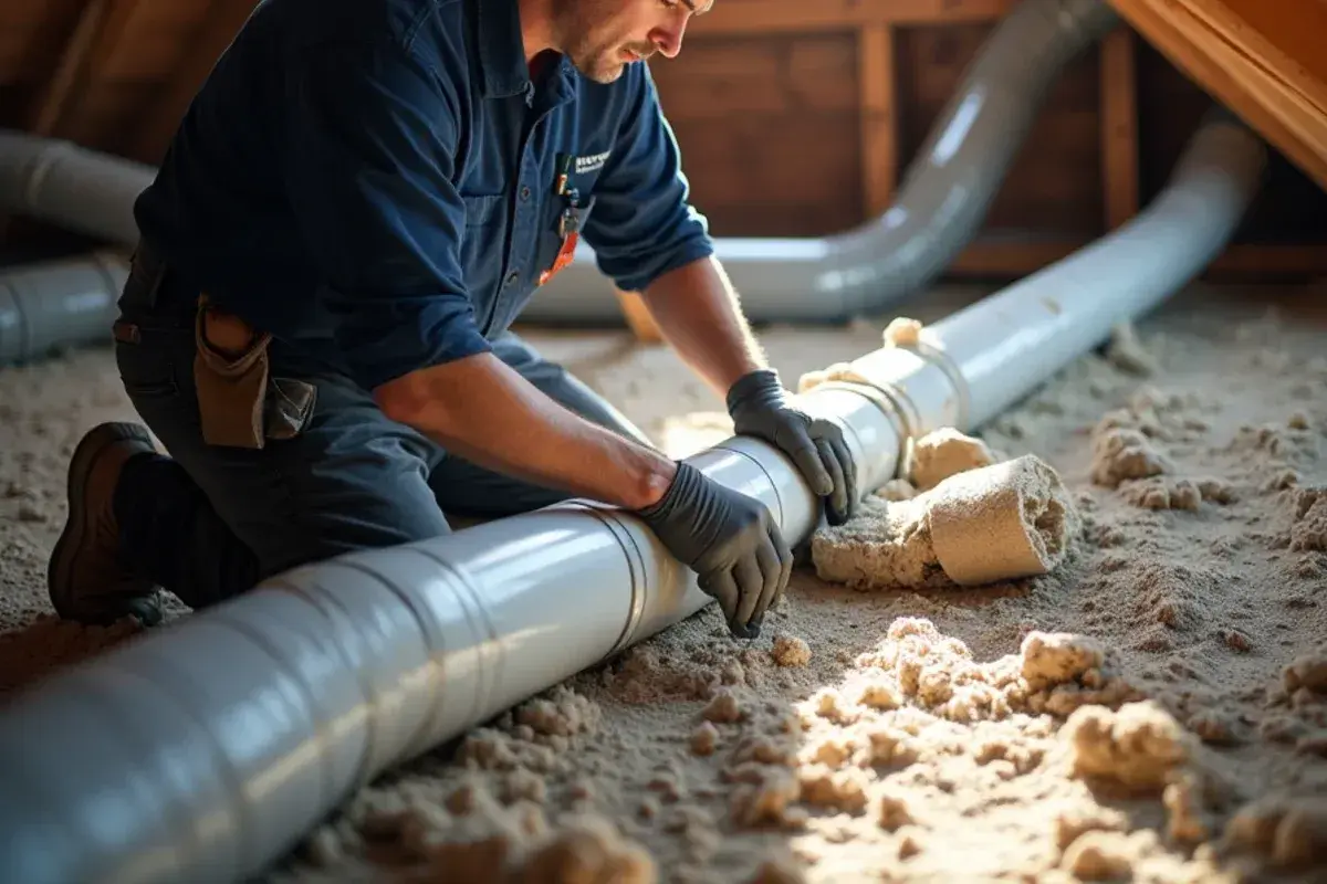 Ductwork inspection and sealing inside an older Belton attic space