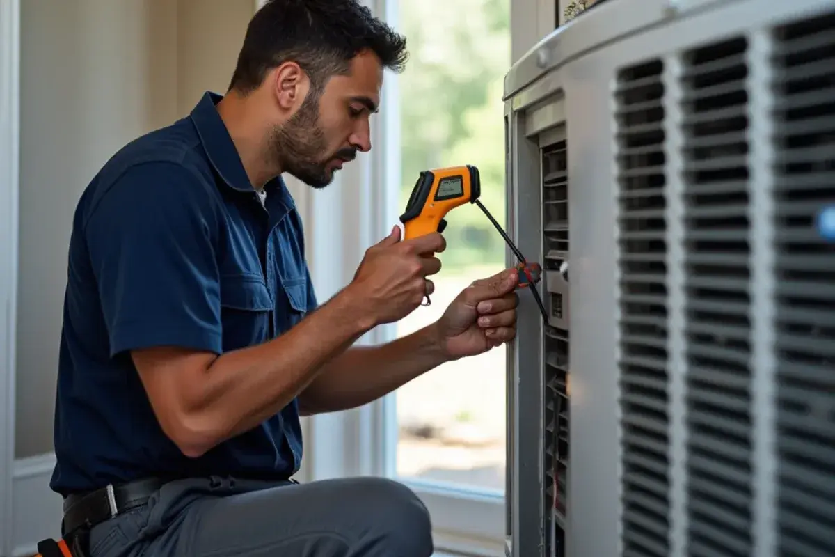HVAC inspection technician checking indoor air handler during PCS move