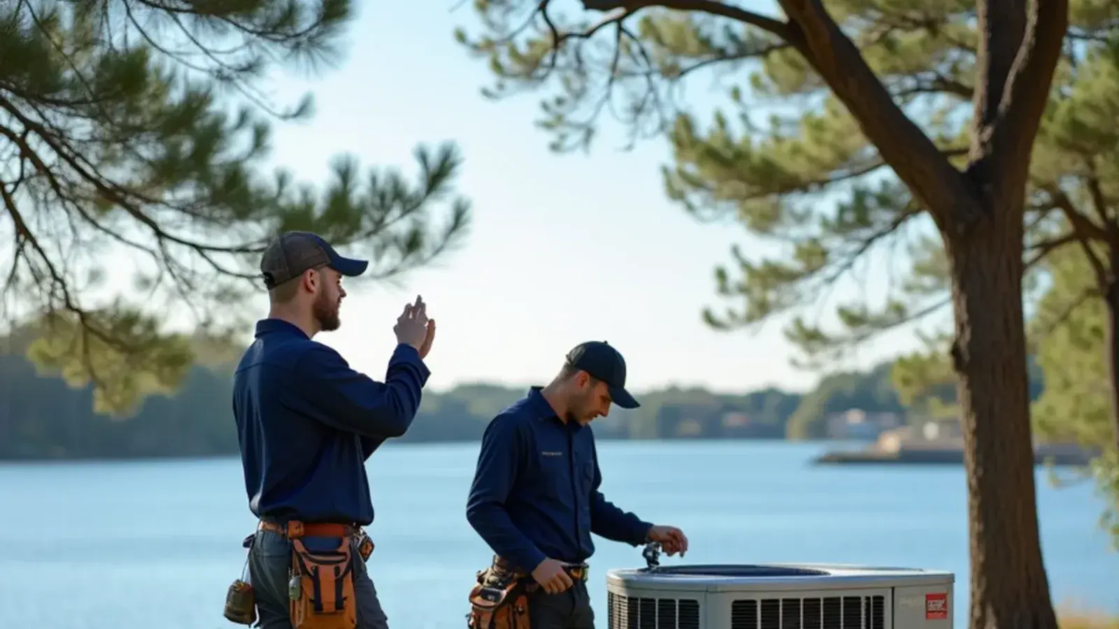 Certified HVAC technician servicing outdoor heat pump in Morgan's Point Resort, TX